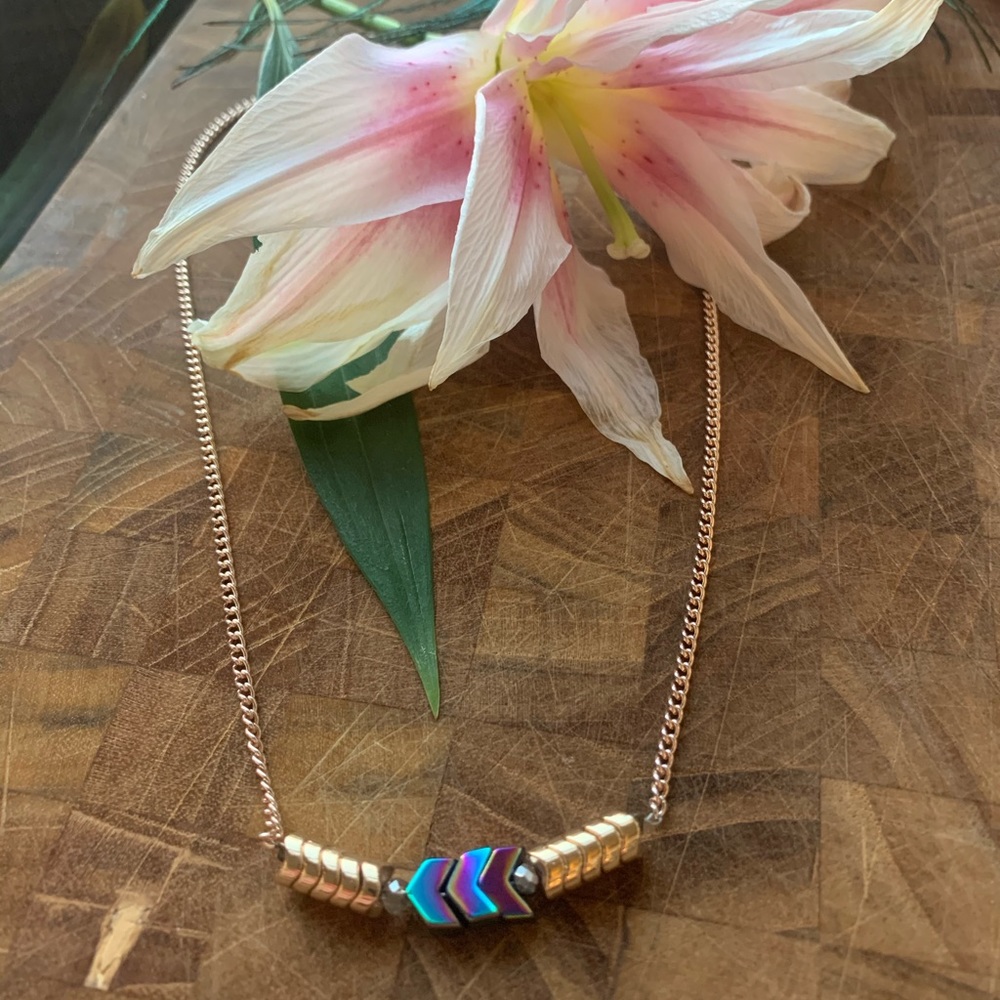 Oil Slick/ Gold Necklace